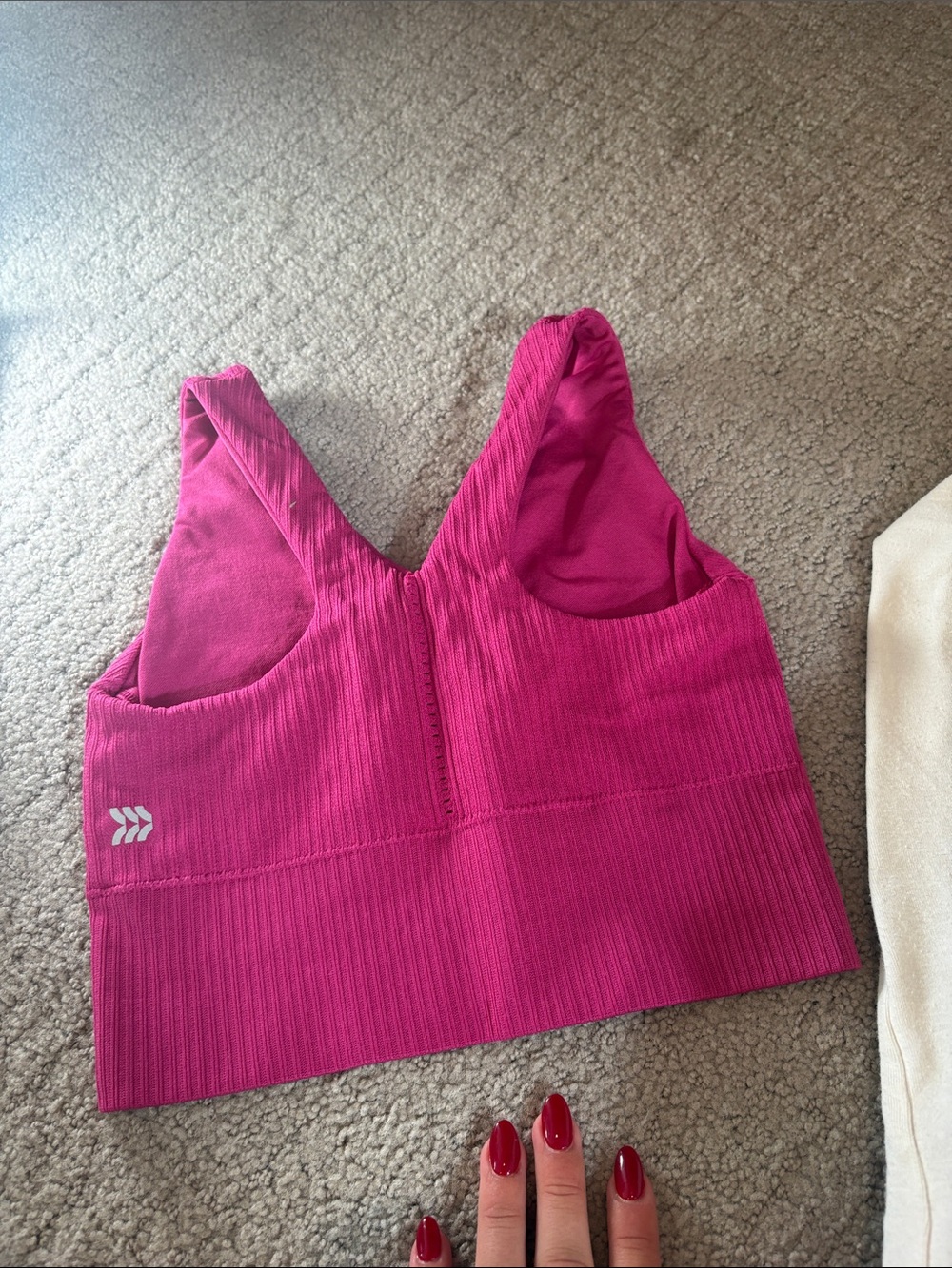 Pink Ribbed V-Neck Crop Tank - Picture 2 of 5